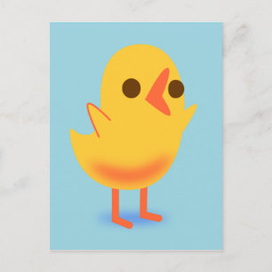 Carte Postale Bébé jaune mignon poulet sur bleu