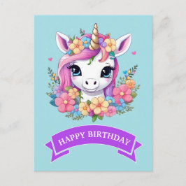 Carte Postale Bébé magique licorne avec fleurs