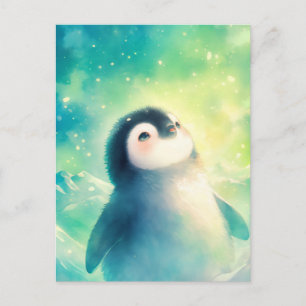 Carte Postale Bébé Manchot Douceur dans la Neige Magique