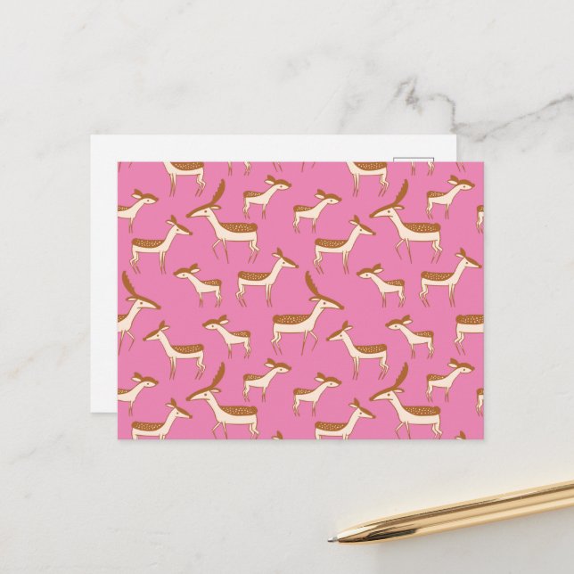 Carte Postale Bébé mignon cerf et famille sur rose (Devant/Arrière en situation)