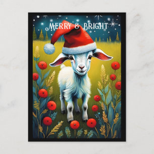 Carte Postale Bébé mignon chèvre Kid prairie Père Noël animal No