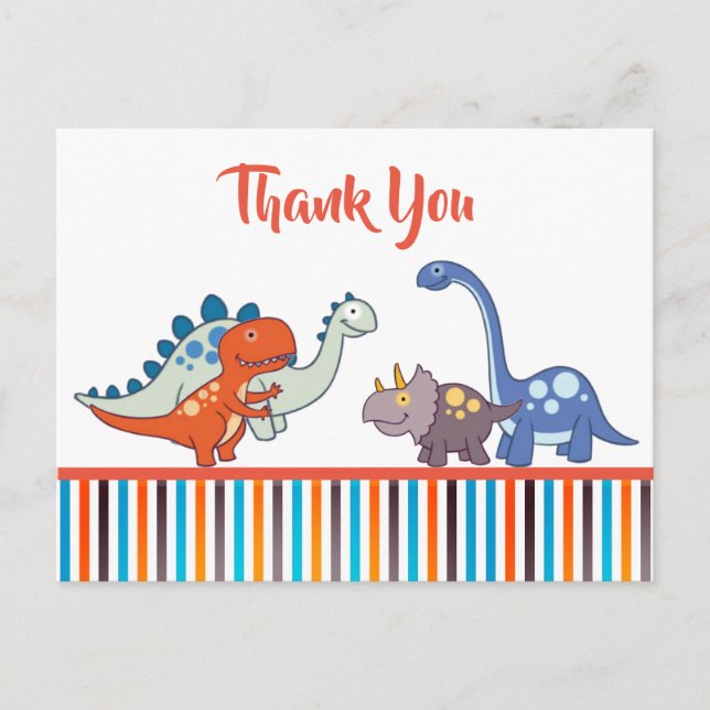 Carte Postale Bébé mignon Dinosaur Motif Merci personnalisé (Devant)