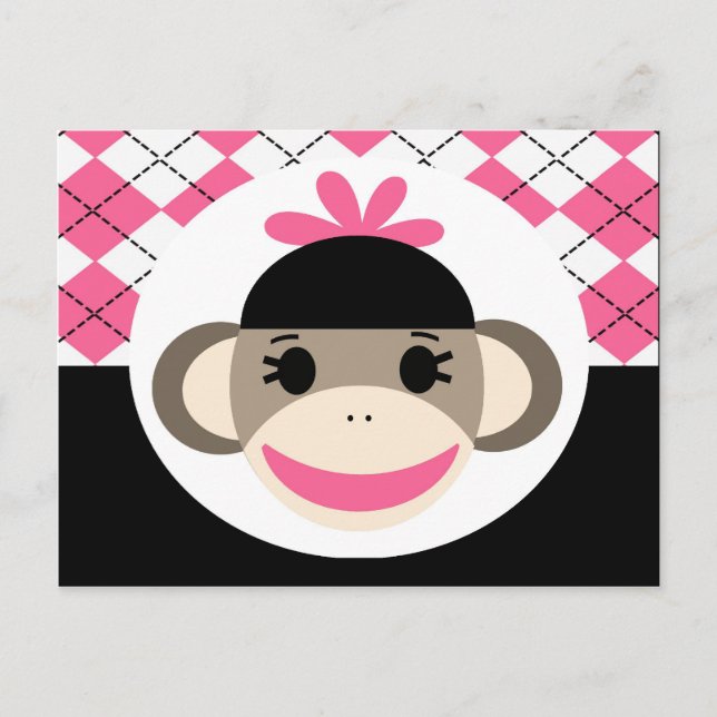 Carte Postale Bébé mignon fille Sock Singe rose Jacquard noir (Devant)