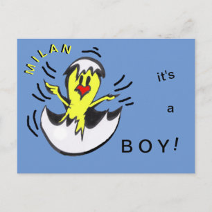 Carte Postale Bébé mignon garçon poussette croûte en caricature.