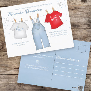 Carte Postale Bébé mignon Garçon Whimsical Denim Bleu Vêtements 
