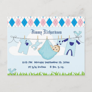 Carte Postale Bébé mignon ligne de vêtements pour garçon