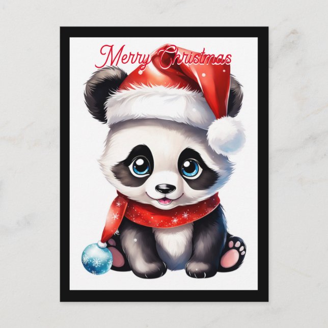 Carte Postale Bébé mignon Père Noël Panda Noël (Devant)