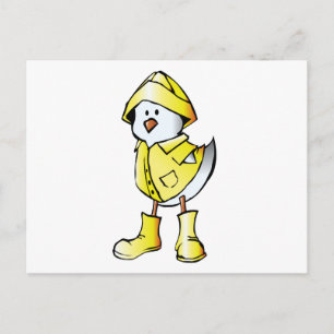 Carte Postale Bébé mignon poussin portant un imperméable jaune