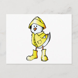 Carte Postale Bébé mignon poussin portant un imperméable jaune