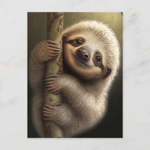 Carte Postale Bébé mignon Sloth Souriant Faune Nature Animal