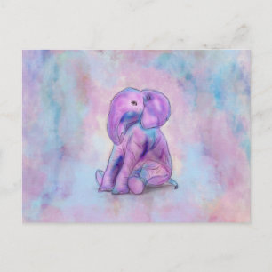 Carte Postale Bébé mou Eléphant pastels aquarelle