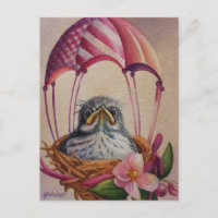 Bébé oiseau flambant rose Parachute Aquarelle Art