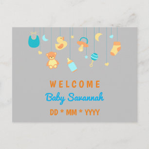 Carte Postale Bébé personnalisable unisexe nouveau-né