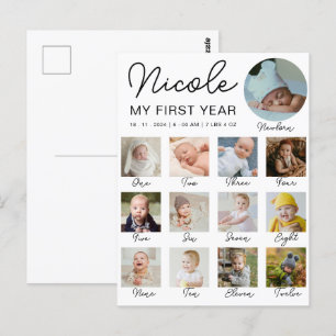 Carte Postale Bébé Première année 12 mois Photo Collage Moderne