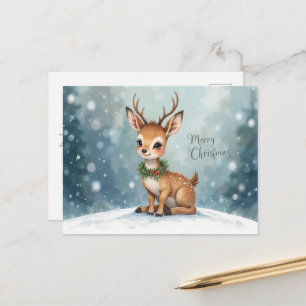 Carte Postale Bébé renne mignon Noël neige hivernale magie