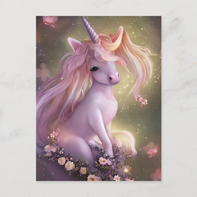 Carte Postale Bébé rose adorable licorne (Devant)