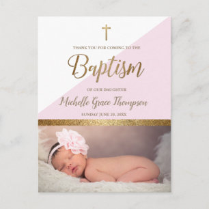 Carte Postale Bébé rose fille Photo Baptême Merci