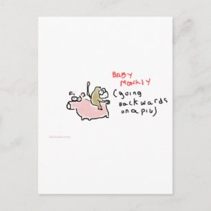 Carte Postale Bébé singe (à dos de porc)