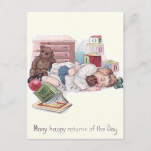 Carte Postale Bébé Teddy Bear Book Ball