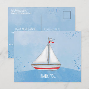 Carte Postale Bébé Watercolor Ship Ahoy C'est un garçon Merci