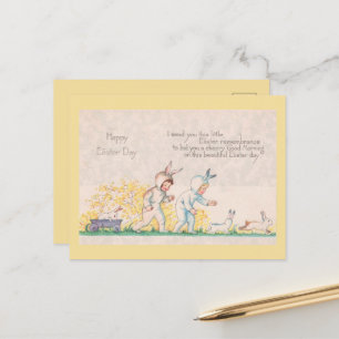 Carte Postale Bébés vintages de Pâques et lapins lapins mignons 