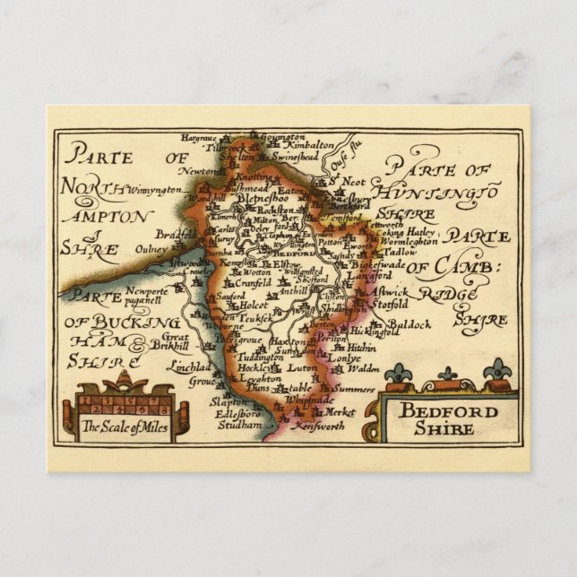 Carte Postale Bedfordshire Comté Angleterre Ancien Antiquaire Ca (Devant)