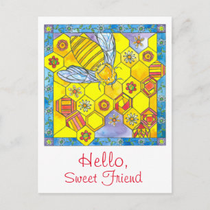 Carte Postale Bee Honeypeb Fleurs de marguerite Bonjour doux ami