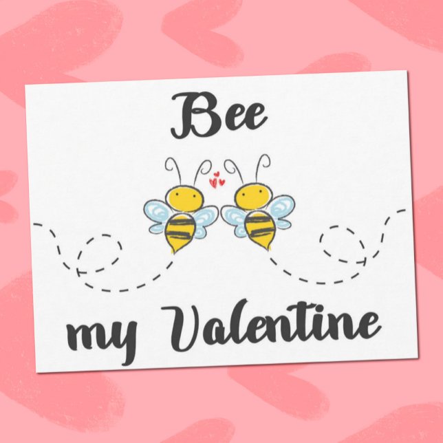 Carte Postale "Bee my Valentine" jeu de mots avec des abeilles m (Créateur téléchargé)