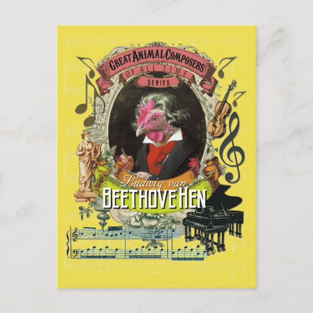 Carte Postale Beethovehen Funny Hen Animal Composer Beethoven (Devant)