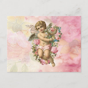 Carte Postale Bel ange vintage avec des fleurs