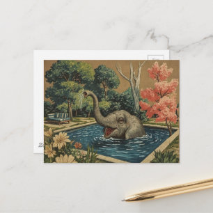 Carte Postale Bel éléphant vintage dans la piscine