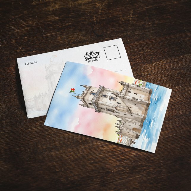 Carte postale Belem Tower Lisbonne Portugal Waterc (Créateur téléchargé)