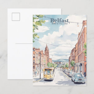 Carte Postale Belfast Irlande du Nord Gouache Illustration Voyag