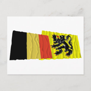 Carte Postale Belgique et Flandre Région Waving Flags
