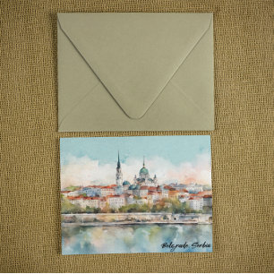 Carte Postale Belgrade Serbie Silhouette Aquarelle Peinture