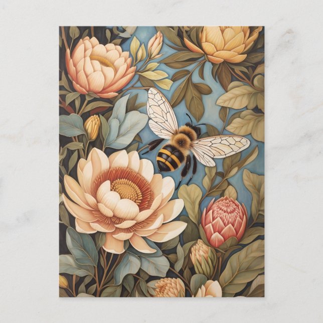 Carte Postale Belle Abeille De Jardin Avec Fleurs Protea (Devant)