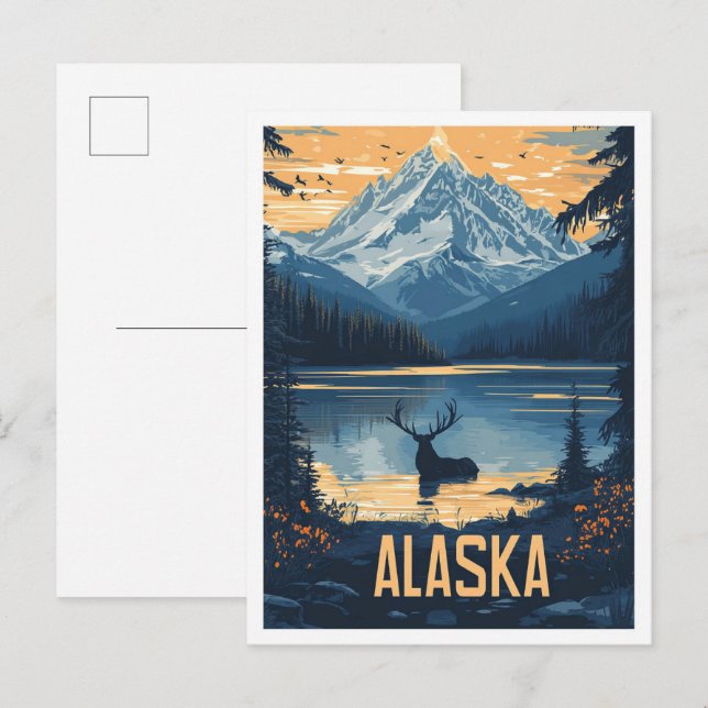 Carte Postale Belle Alaska USA Vintage Illustration Voyage (Devant / Derrière)