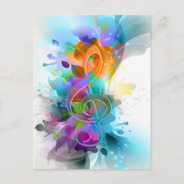 Carte Postale Belle aquarelle colorée Splatter note de musique (Devant)