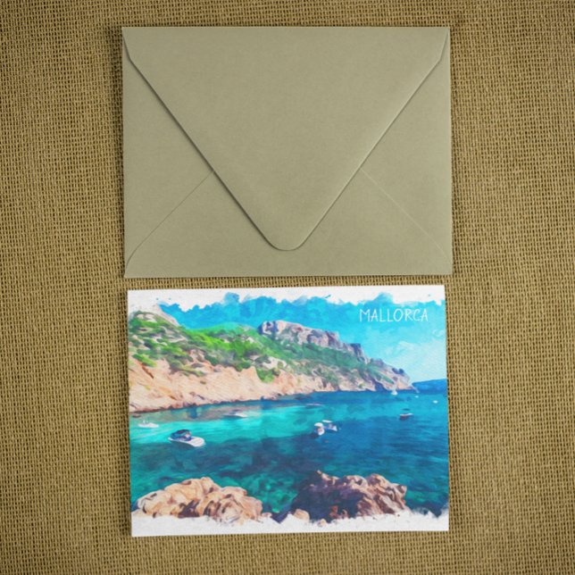 Carte Postale Belle Aquarelle de Majorque Espagne (mallorca spain view postcard)