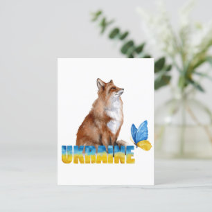 Carte Postale Belle aquarelle Ukraine Fox et papillon
