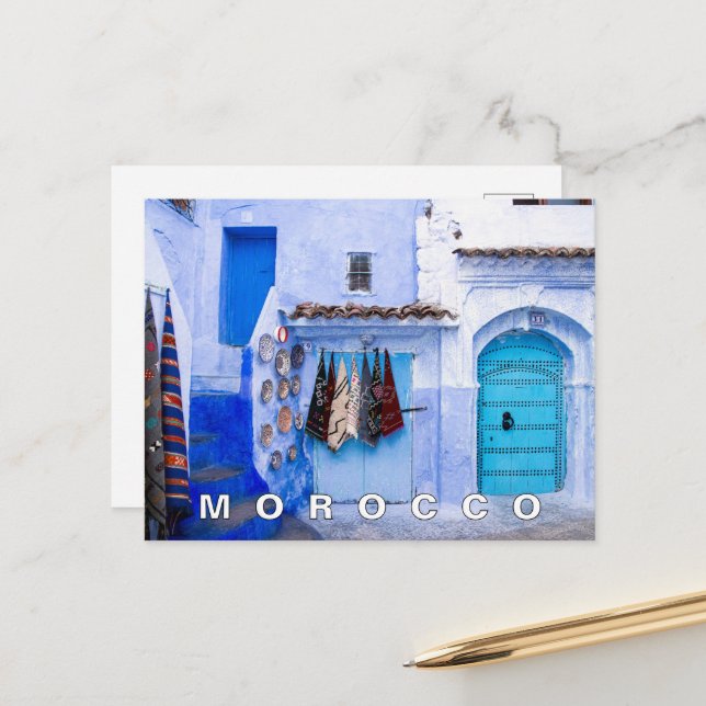 Carte Postale Belle Architecture Marocaine Bleue Chefchaouen (Devant/Arrière en situation)