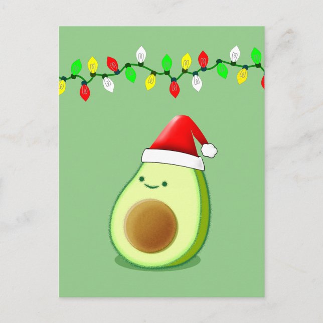Carte Postale Belle Avocado Dessin Santa Hat Feux de Noël (Devant)