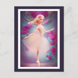 Carte Postale Belle Ballerina et danse Rose de ballet Floral