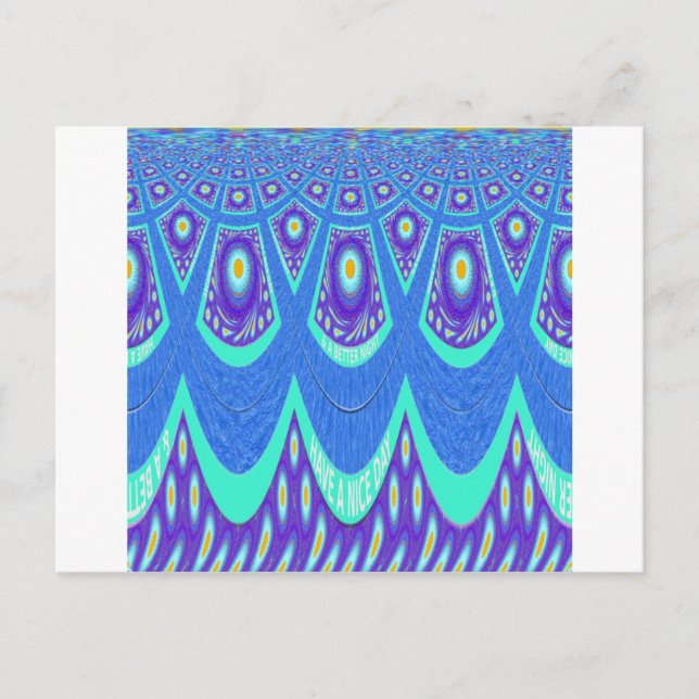 Carte Postale Belle Batik Bleu Cyan Bleu Imprimer vectoriel Art (Devant)
