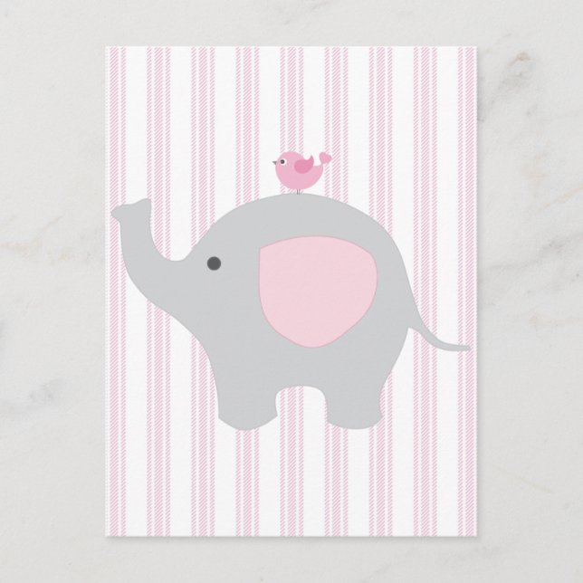 Carte Postale Belle Bébée Fille Rose Eléphant (Devant)