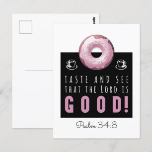 Carte Postale Belle Bible Verse Psaume 34:8 avec Doughnut rose