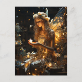 Carte Postale Belle Blonde Fée Lumineuses Ailes Fireflies