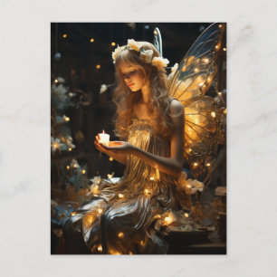 Carte Postale Belle Blonde Fée Lumineuses Ailes Fireflies
