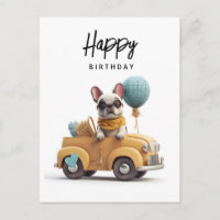 Belle bulldog française en voiture d'époque