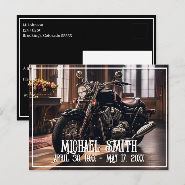 Carte Postale Belle célébration de la vie en moto (Devant / Derrière)